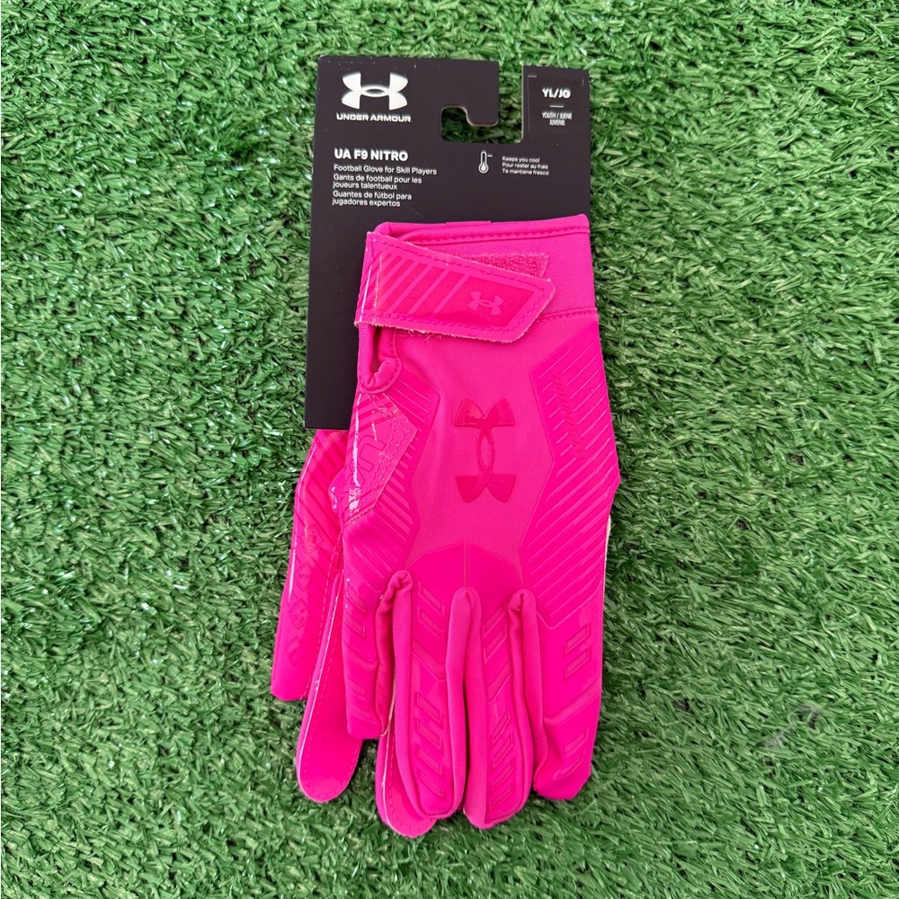 Under Armour F9 Nitro Youth Football Gloves – Grip Boost Receiver Gloves – Pink